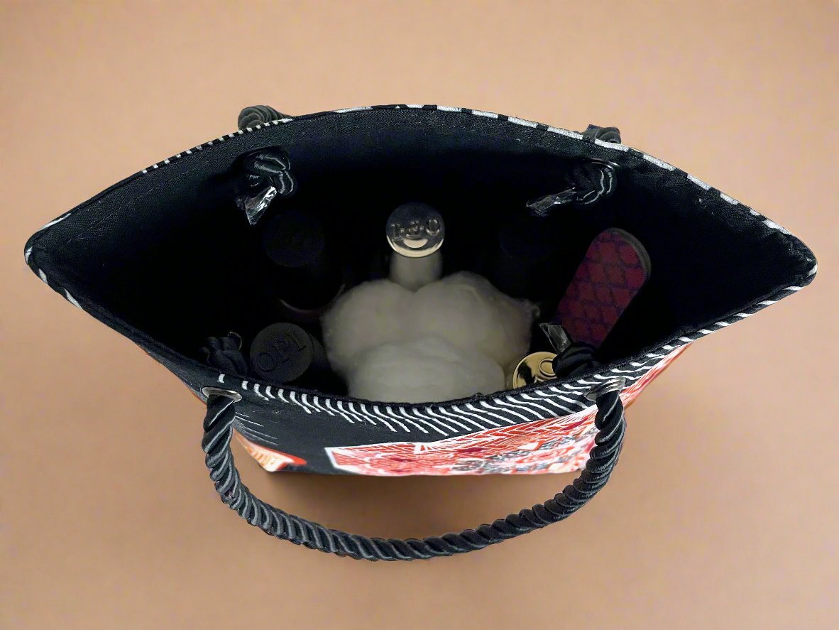 Ethnic, Fabric, Patterned, Handmade Black, White, and Orange Mini Tote - Gezia Accents