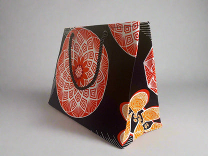 Ethnic, Fabric, Patterned, Handmade Black, White, and Orange Small Wardrobe Bag - Gezia Accents