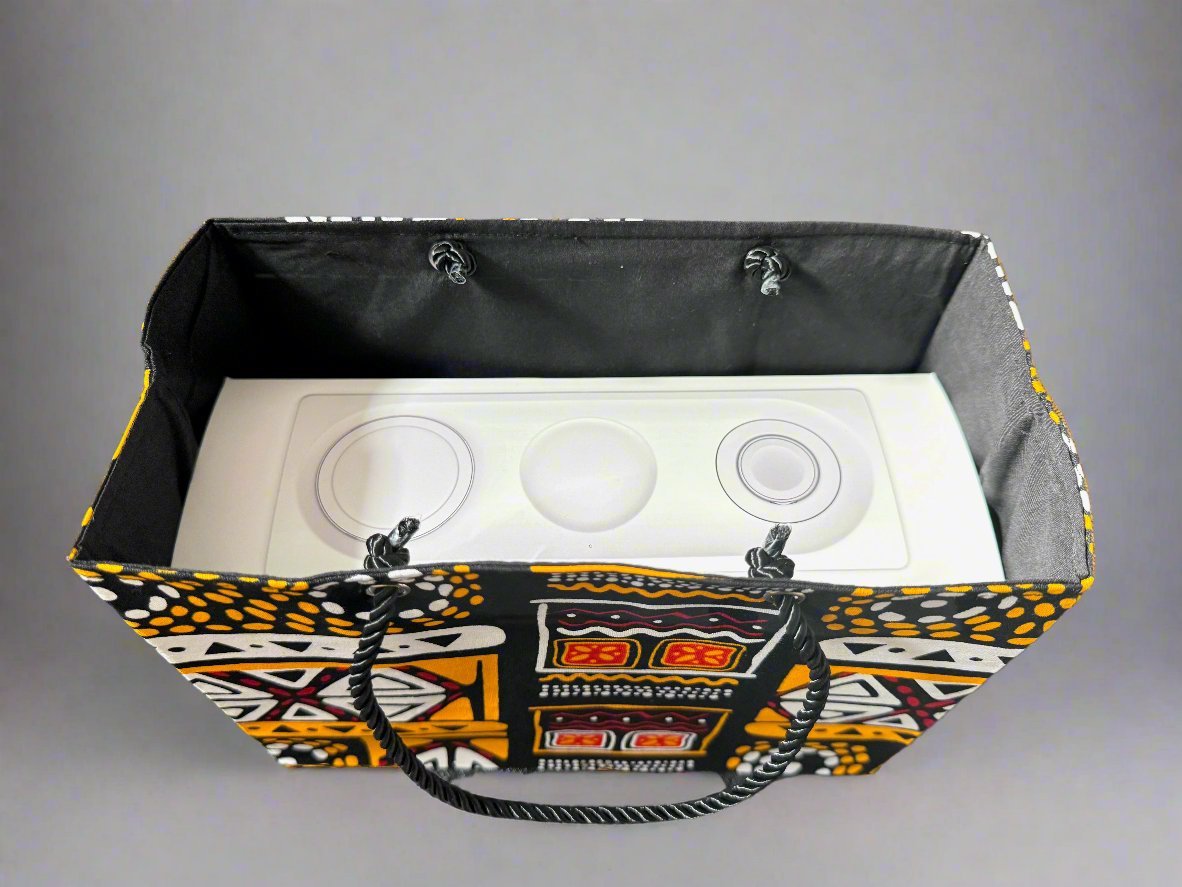 Ethnic, Fabric, Patterned, Handmade Black, White, Red and Orange Small Wardrobe Bag - Gezia Accents