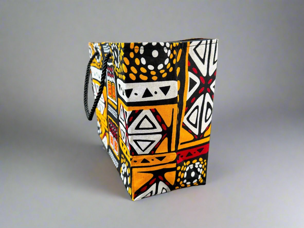 Ethnic, Fabric, Patterned, Handmade Black, White, Red and Orange Small Wardrobe Bag - Gezia Accents
