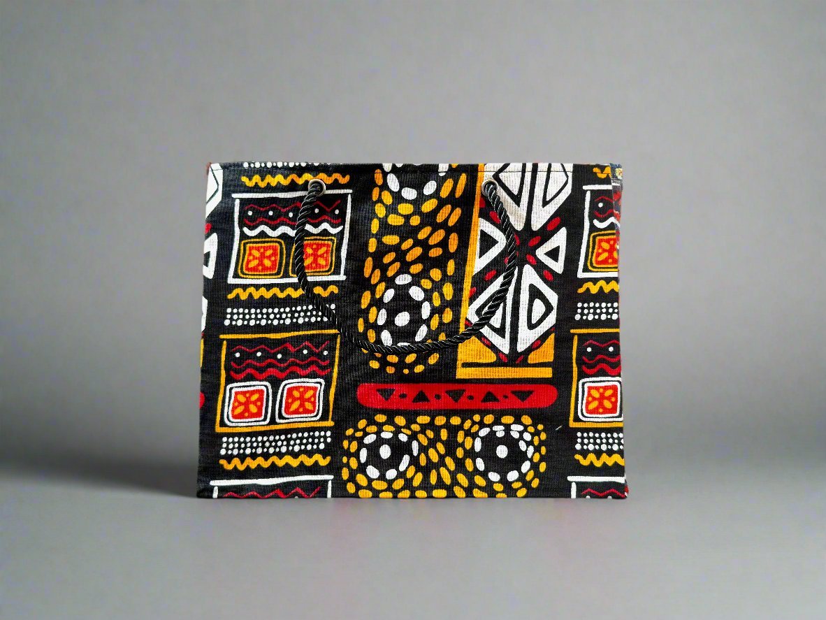 Ethnic, Fabric, Patterned, Handmade Black, White, Red and Orange Small Wardrobe Bag - Gezia Accents