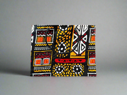 Ethnic, Fabric, Patterned, Handmade Black, White, Red and Orange Small Wardrobe Bag - Gezia Accents