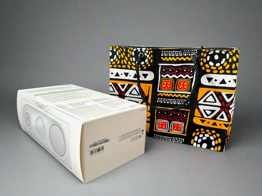 Ethnic, Fabric, Patterned, Handmade Black, White, Red and Orange Small Wardrobe Bag - Gezia Accents