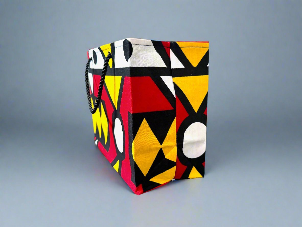 Ethnic, Fabric, Patterned, Handmade Black, White, Red and Yellow Small Wardrobe Bag - Gezia Accents