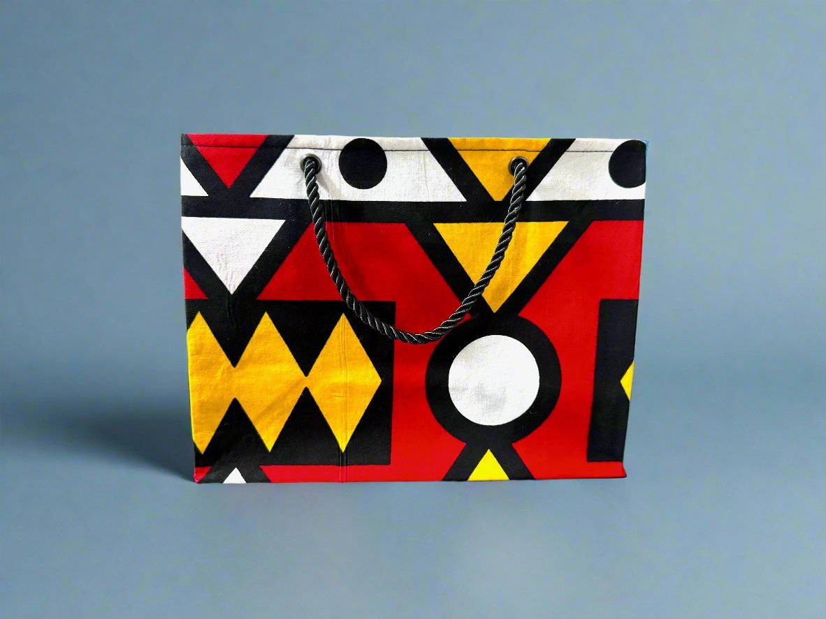 Ethnic, Fabric, Patterned, Handmade Black, White, Red and Yellow Small Wardrobe Bag - Gezia Accents