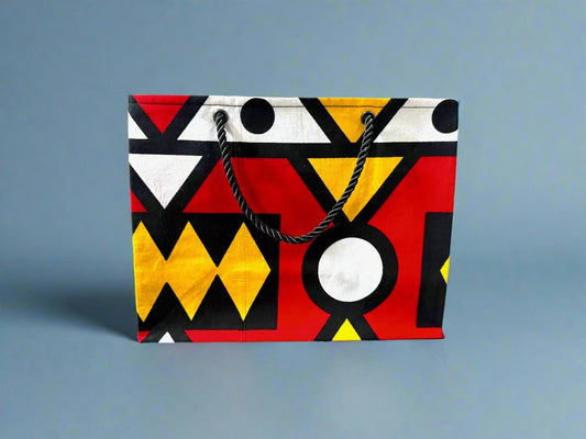 Ethnic, Fabric, Patterned, Handmade Black, White, Red and Yellow Small Wardrobe Bag - Gezia Accents