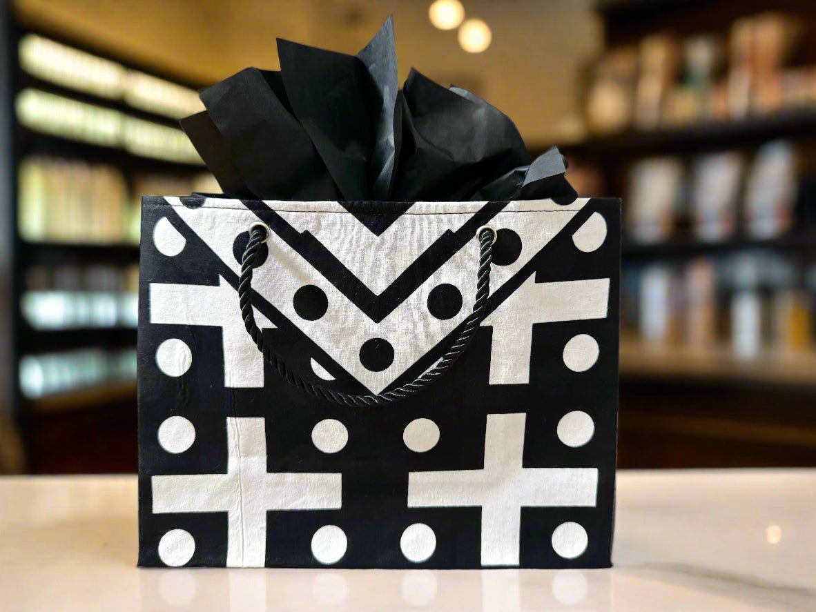 Ethnic, Fabric, Patterned, Handmade Black, White, Red and Yellow Small Wardrobe Bag - Gezia Accents