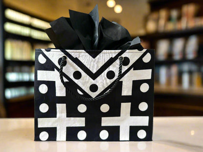 Ethnic, Fabric, Patterned, Handmade Black, White, Red and Yellow Small Wardrobe Bag - Gezia Accents