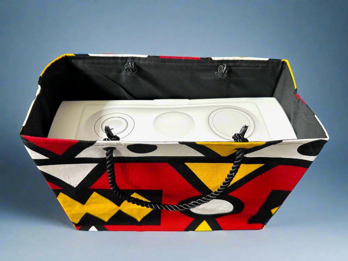 Ethnic, Fabric, Patterned, Handmade Black, White, Red and Yellow Small Wardrobe Bag - Gezia Accents