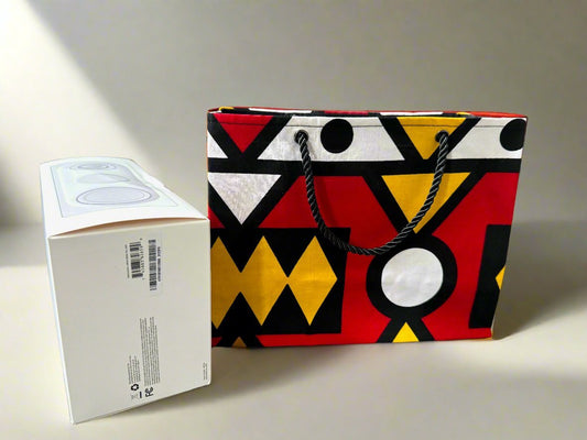 Ethnic, Fabric, Patterned, Handmade Black, White, Red and Yellow Small Wardrobe Bag - Gezia Accents