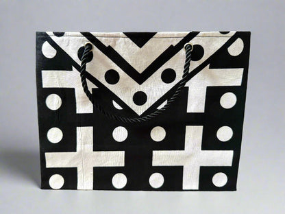 Ethnic, Fabric, Patterned, Handmade Black, White, Red and Yellow Small Wardrobe Bag - Gezia Accents