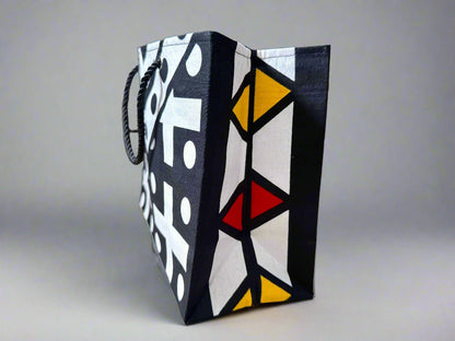 Ethnic, Fabric, Patterned, Handmade Black, White, Red and Yellow Small Wardrobe Bag - Gezia Accents