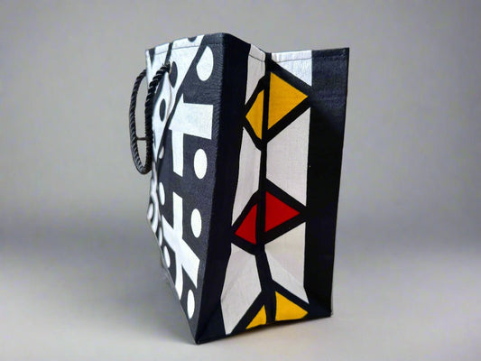 Ethnic, Fabric, Patterned, Handmade Black, White, Red and Yellow Small Wardrobe Bag - Gezia Accents