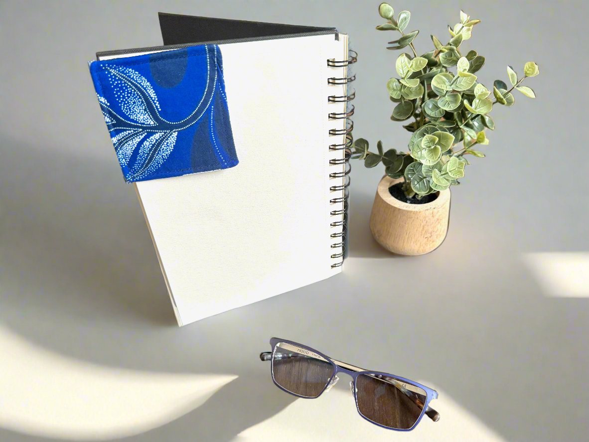 Ethnic, Fabric, Patterned, Handmade Blue and White Bookmark - Gezia Accents