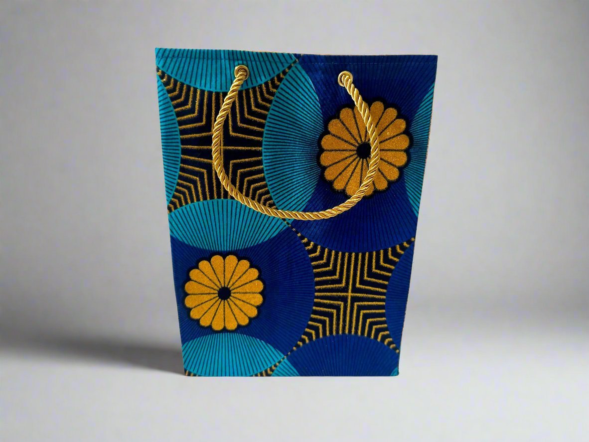 Ethnic, Fabric, Patterned, Handmade Blue, Black, and Gold Small Bag - Gezia Accents