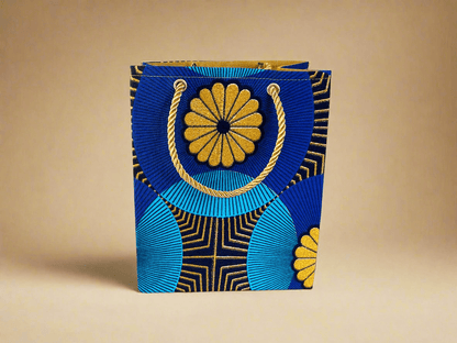 Ethnic, Fabric, Patterned, Handmade Blue, Black, and Gold Small Bag - Gezia Accents