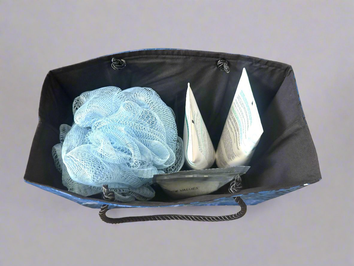 Ethnic, Fabric, Patterned, Handmade Blue, Dark Blue, Black, and White Small Wardrobe Bag - Gezia Accents