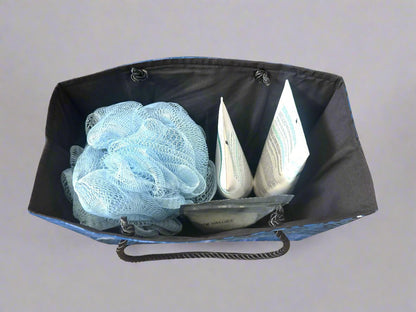 Ethnic, Fabric, Patterned, Handmade Blue, Dark Blue, Black, and White Small Wardrobe Bag - Gezia Accents