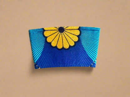 Ethnic, Fabric, Patterned, Handmade Blue, Turquoise, Black, and Gold Cup Sleeve - Gezia Accents