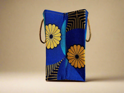 Ethnic, Fabric, Patterned, Handmade Blue, Turquoise, Black, and Gold Small Wardrobe Bag - Gezia Accents