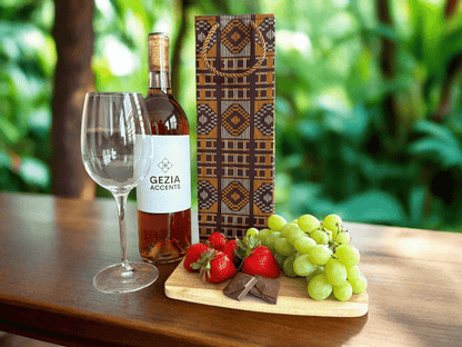 Ethnic, Fabric, Patterned, Handmade Brown, Bronze, and Gold Wine Gift Bag - Gezia Accents