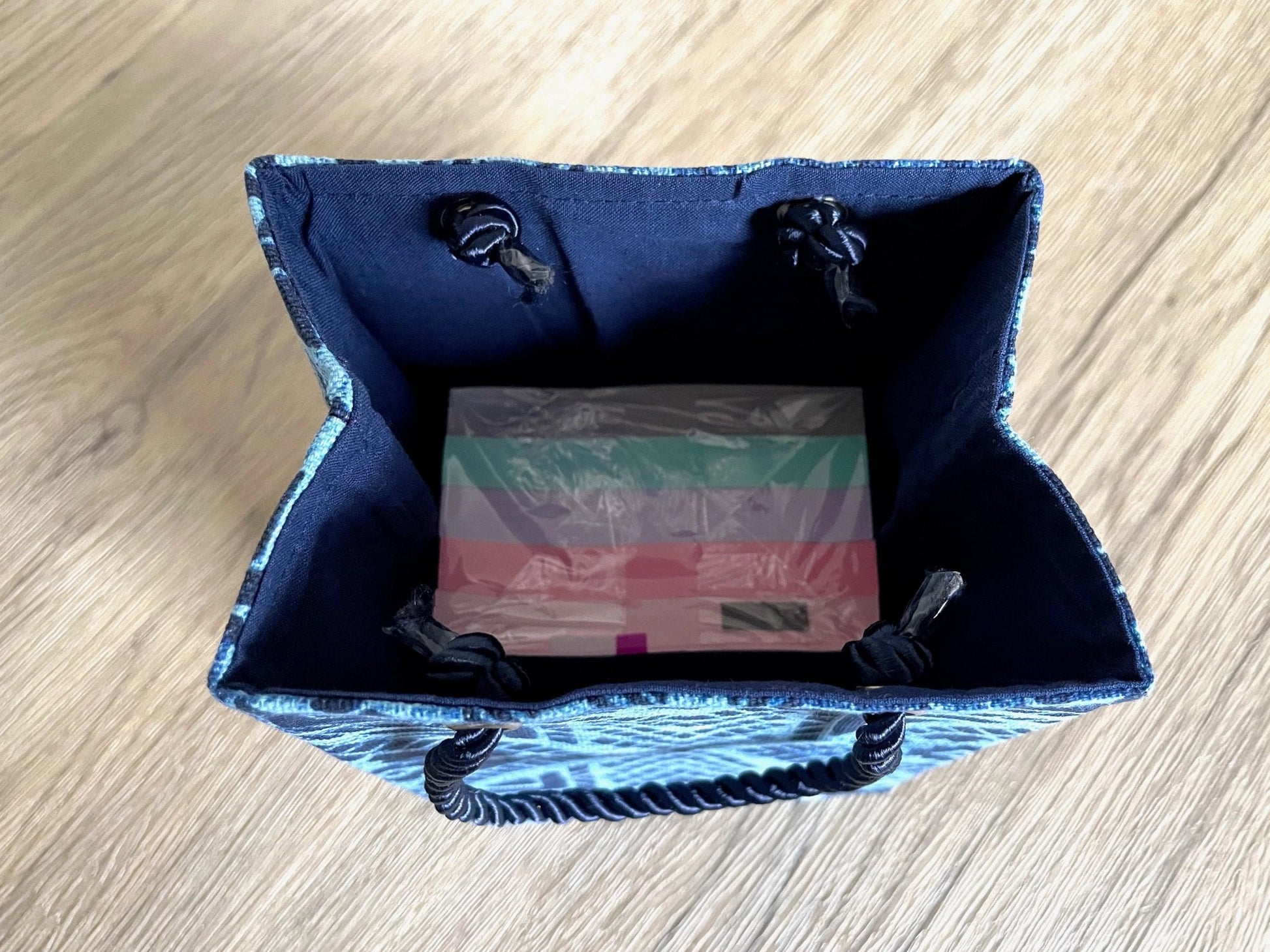 Ethnic, Fabric, Patterned, Handmade Dark and Light Blue Mini Bag - Gezia Accents