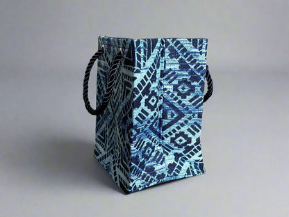 Ethnic, Fabric, Patterned, Handmade Dark and Light Blue Mini Bag - Gezia Accents