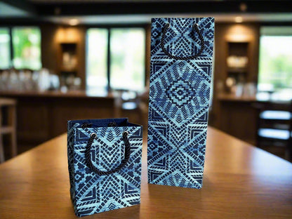 Ethnic, Fabric, Patterned, Handmade Dark and Light Blue Mini Bag - Gezia Accents