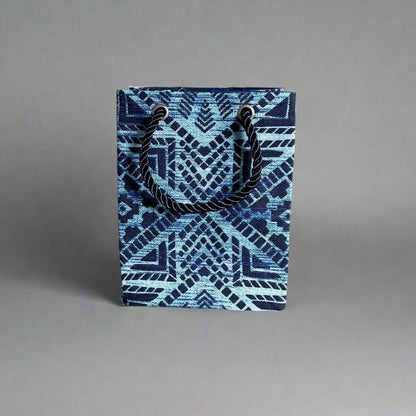 Ethnic, Fabric, Patterned, Handmade Dark and Light Blue Mini Bag - Gezia Accents