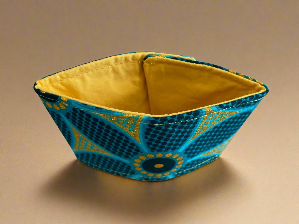 Ethnic, Fabric, Patterned, Handmade Dark and Light Green and Gold Cup Sleeve - Gezia Accents