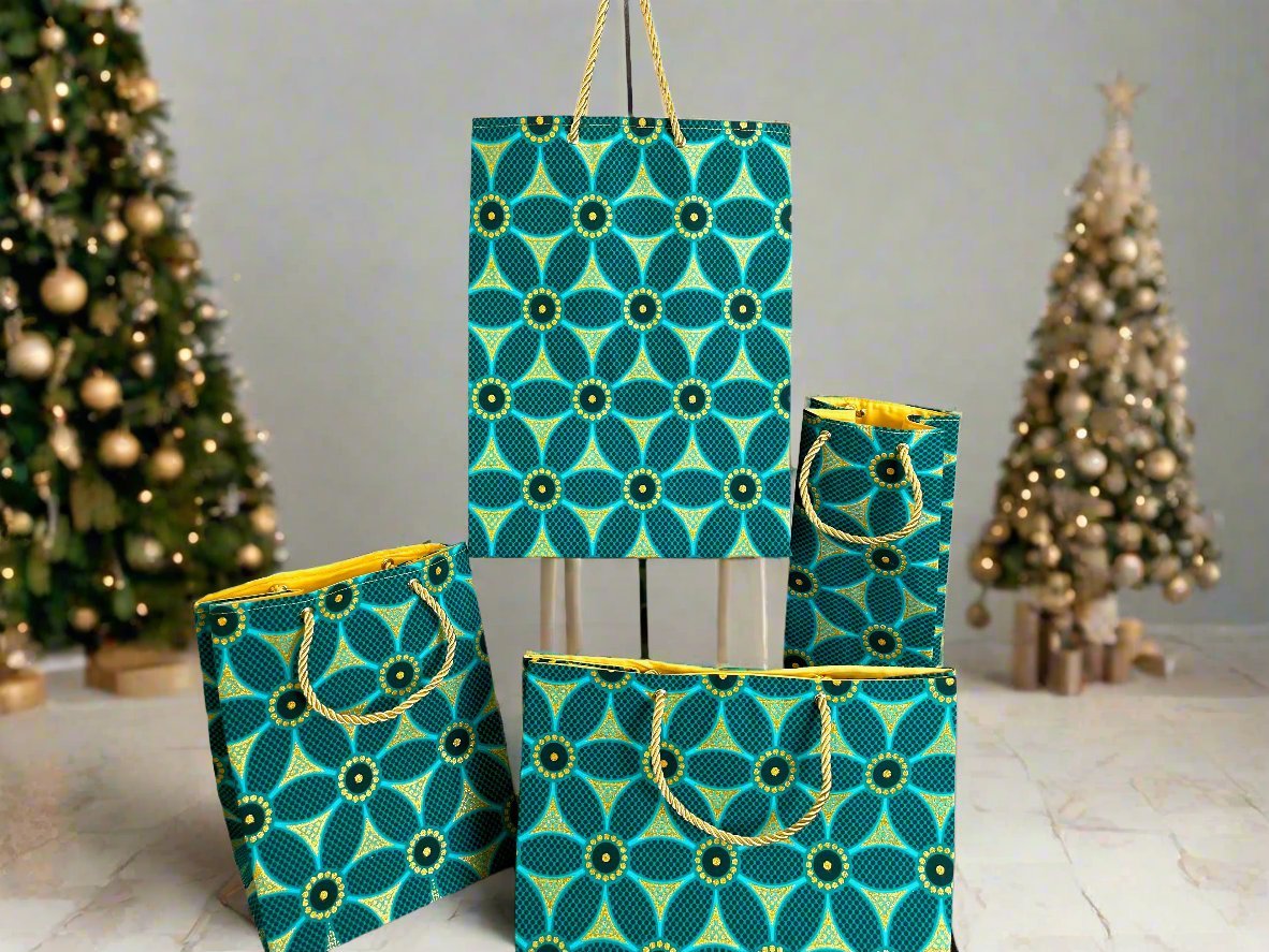 Ethnic, Fabric, Patterned, Handmade Dark and Light Green and Gold Cup Sleeve - Gezia Accents