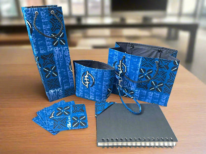 Ethnic, Fabric, Patterned, Handmade Dark Blue, Blue, Black, and White Bookmark - Gezia Accents