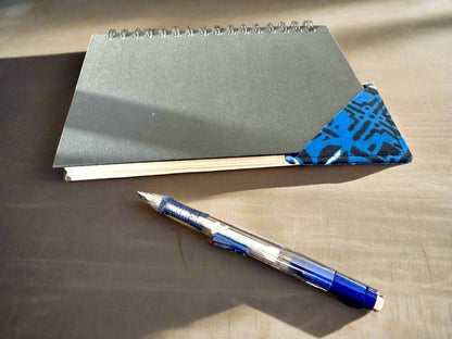 Ethnic, Fabric, Patterned, Handmade Dark Blue, Blue, Black, and White Bookmark - Gezia Accents