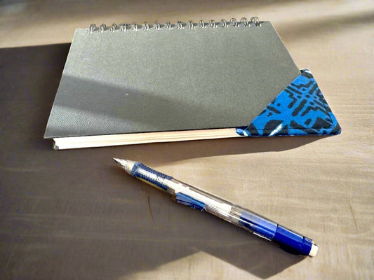 Ethnic, Fabric, Patterned, Handmade Dark Blue, Blue, Black, and White Bookmark - Gezia Accents