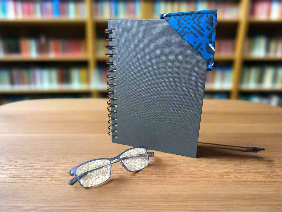 Ethnic, Fabric, Patterned, Handmade Dark Blue, Blue, Black, and White Bookmark - Gezia Accents