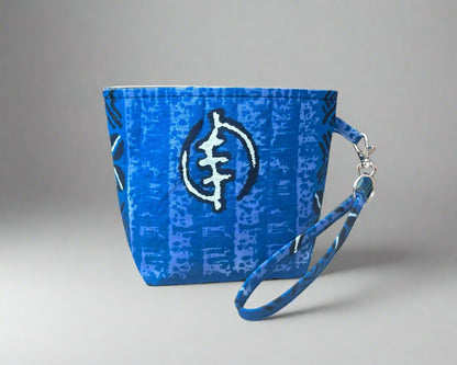 Ethnic, Fabric, Patterned, Handmade Dark Blue, Blue, Black, White, and Red Mini Tote - Gezia Accents