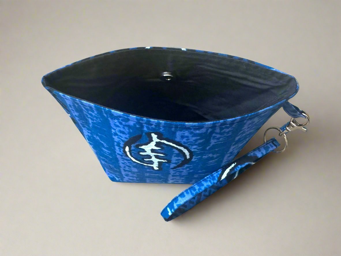 Ethnic, Fabric, Patterned, Handmade Dark Blue, Blue, Black, White, and Red Mini Tote - Gezia Accents