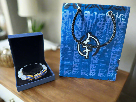 Ethnic, Fabric, Patterned, Handmade Dark Blue, Light Blue, Black and White Extra Small Bag - Gezia Accents