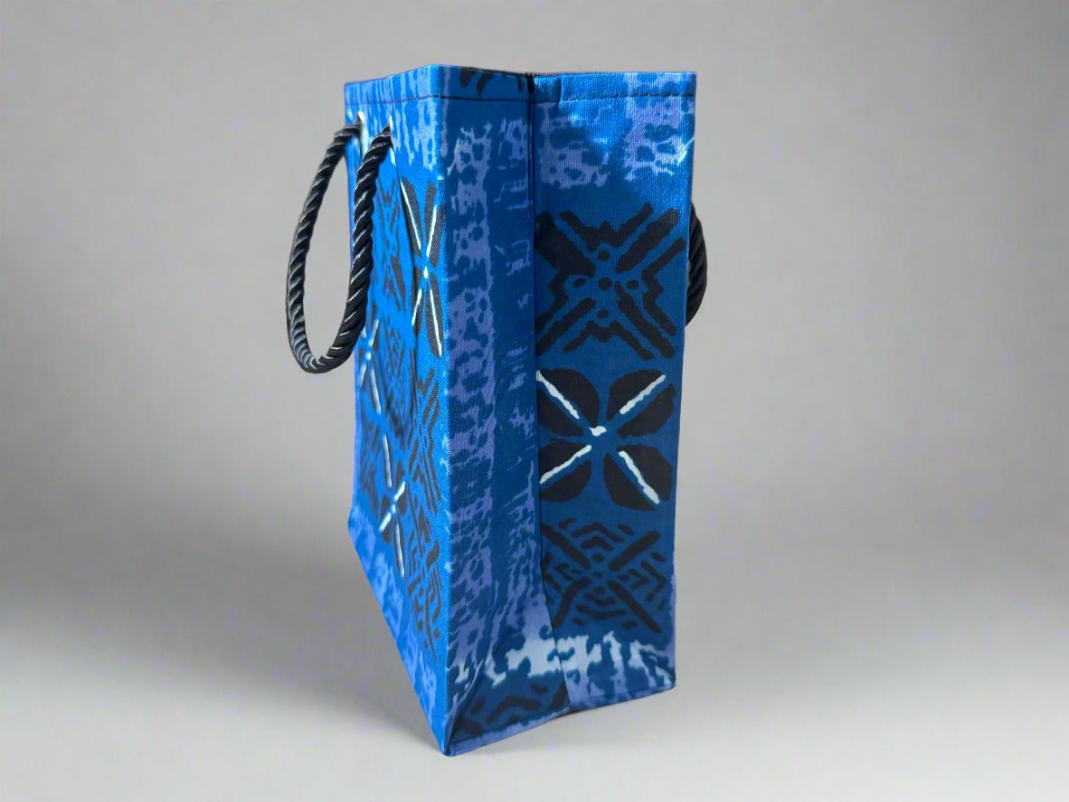 Ethnic, Fabric, Patterned, Handmade Dark Blue, Light Blue, Black and White Extra Small Bag - Gezia Accents