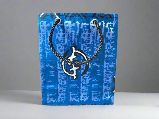 Ethnic, Fabric, Patterned, Handmade Dark Blue, Light Blue, Black and White Extra Small Bag - Gezia Accents