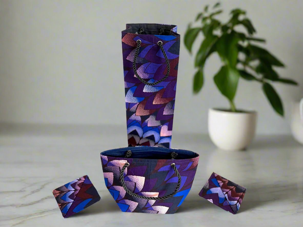 Ethnic, Fabric, Patterned, Handmade Dark Blue, Purple, Lavender and Royal Blue Bookmark - Gezia Accents