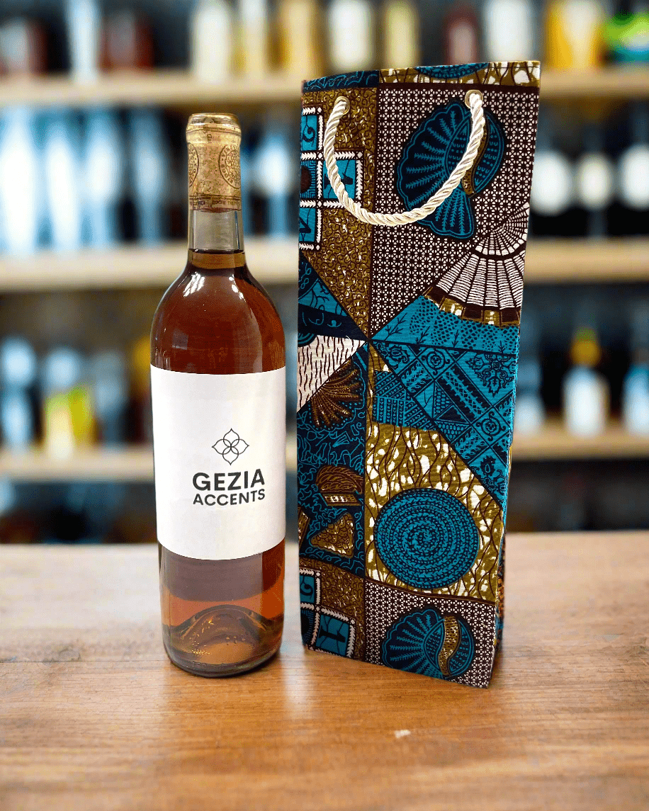 Ethnic, Fabric, Patterned, Handmade Dark Brown, Beige, Green, and Cream Wine Gift Bag - Gezia Accents