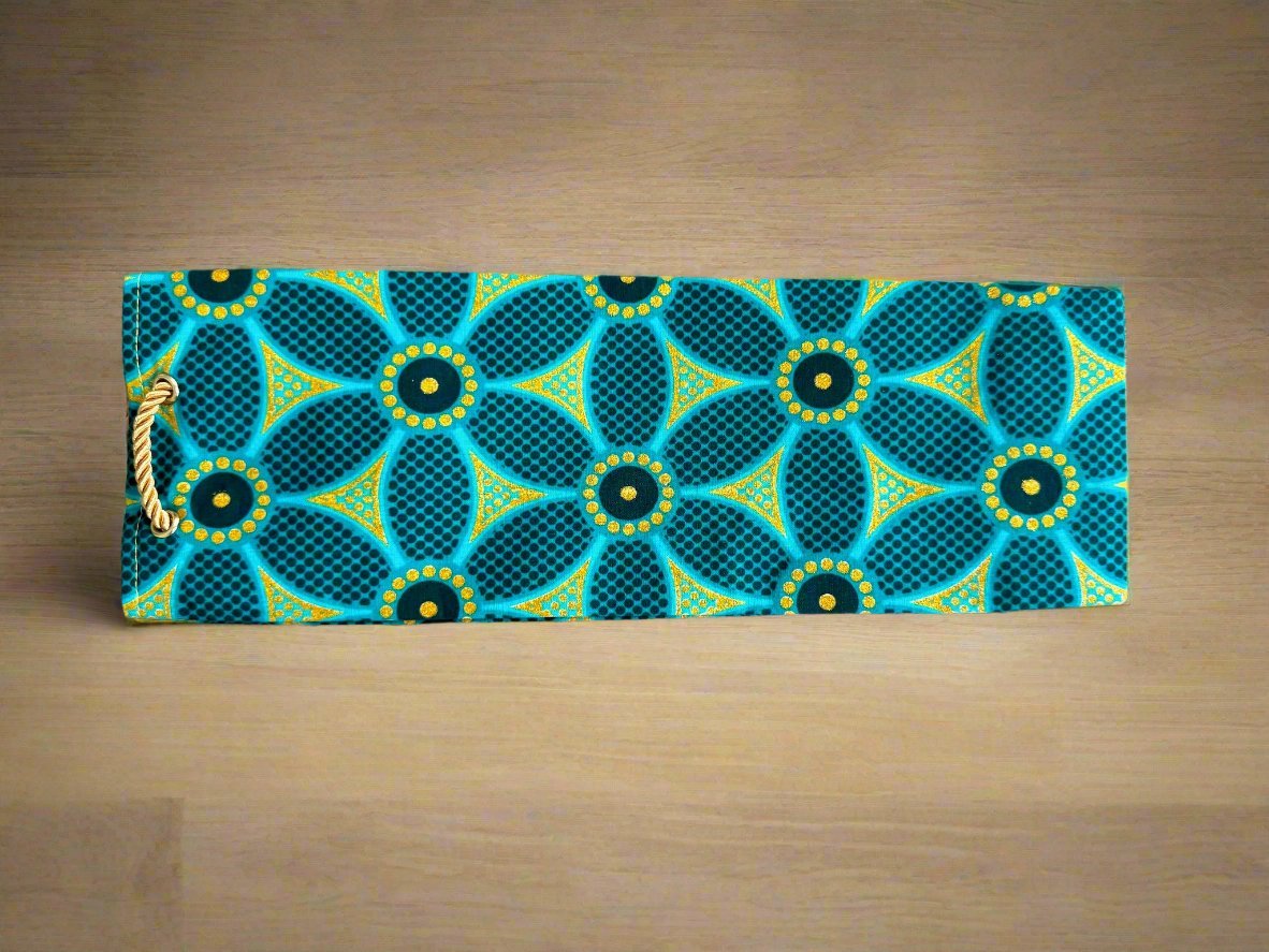 Ethnic, Fabric, Patterned, Handmade Dark Green, Green and Gold Wine Gift Bag - Gezia Accents