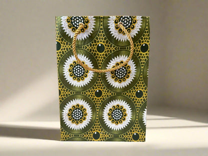 Ethnic, Fabric, Patterned, Handmade Dark Green, Green, White, and Gold Medium Bag - Gezia Accents