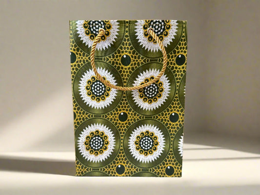 Ethnic, Fabric, Patterned, Handmade Dark Green, Green, White, and Gold Medium Bag - Gezia Accents
