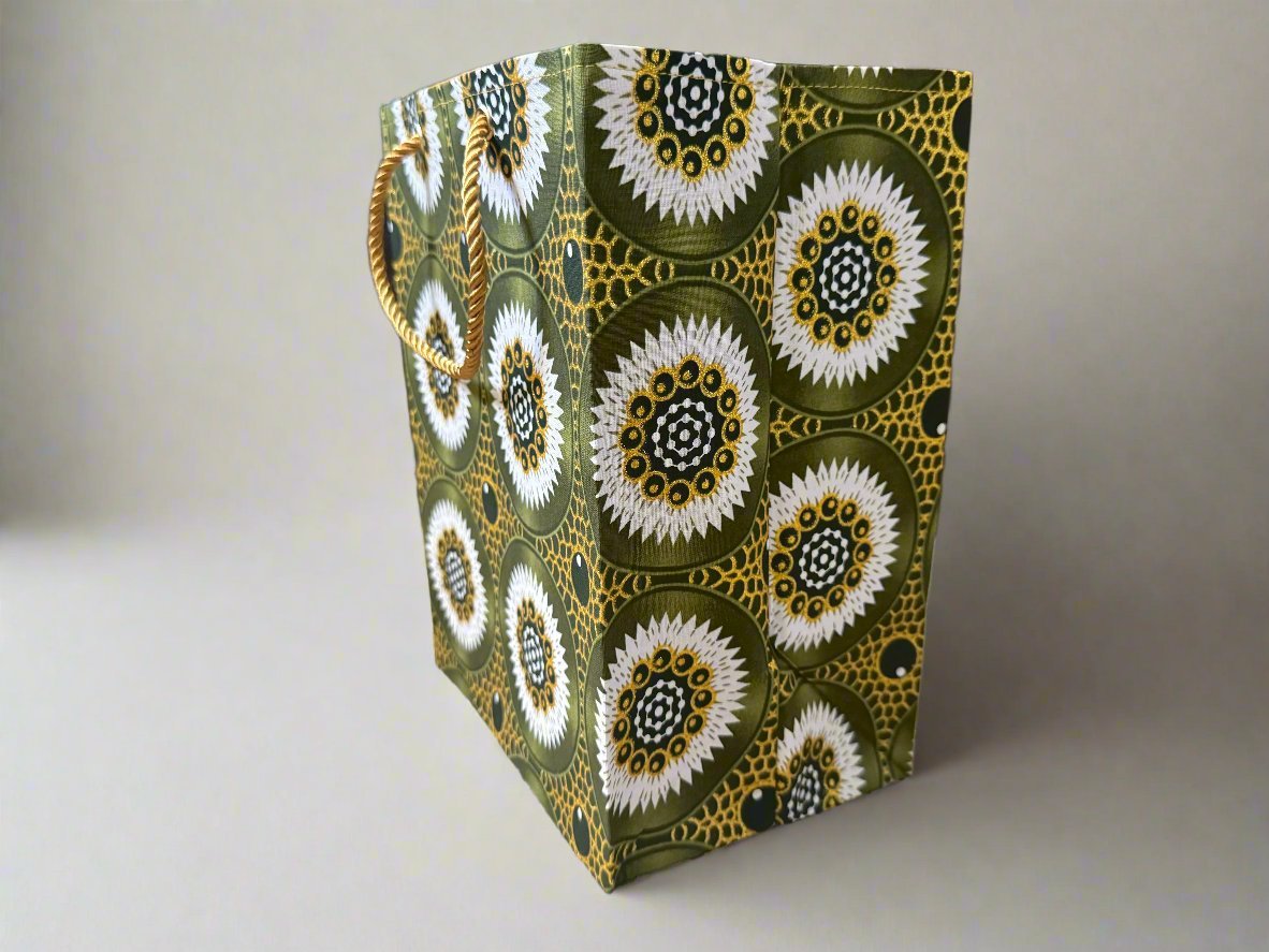 Ethnic, Fabric, Patterned, Handmade Dark Green, Green, White, and Gold Medium Bag - Gezia Accents