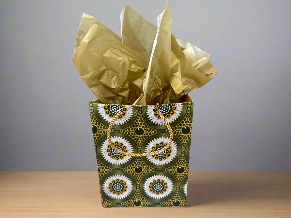 Ethnic, Fabric, Patterned, Handmade Dark Green, Green, White, and Gold Medium Bag - Gezia Accents