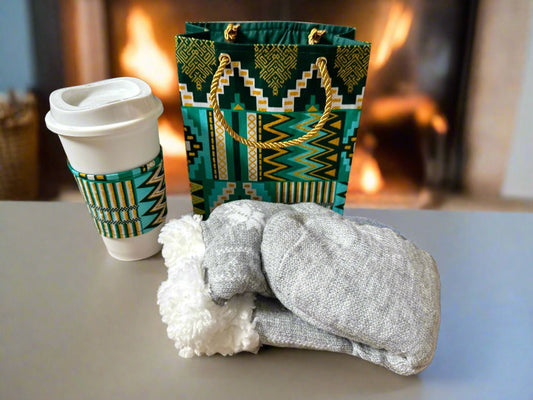 Ethnic, Fabric, Patterned, Handmade Dark Green, Green, White, and Gold Square Bags - Gezia Accents