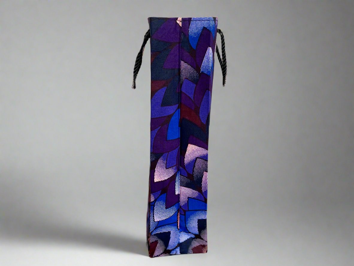 Ethnic, Fabric, Patterned, Handmade Dark Purple, Lavender, Maroon, and Blue Wine Gift Bag - Gezia Accents