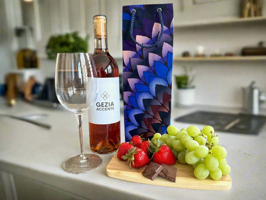 Ethnic, Fabric, Patterned, Handmade Dark Purple, Lavender, Maroon, and Blue Wine Gift Bag - Gezia Accents